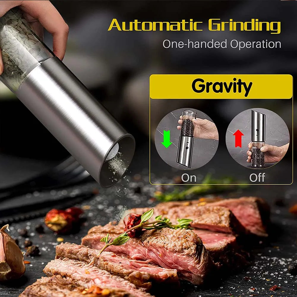 Molinillo de sal y pimienta eléctrico, molinillo de pimienta eléctrico recargable por USB, máquina automática de acero para especias, herramienta de cocina