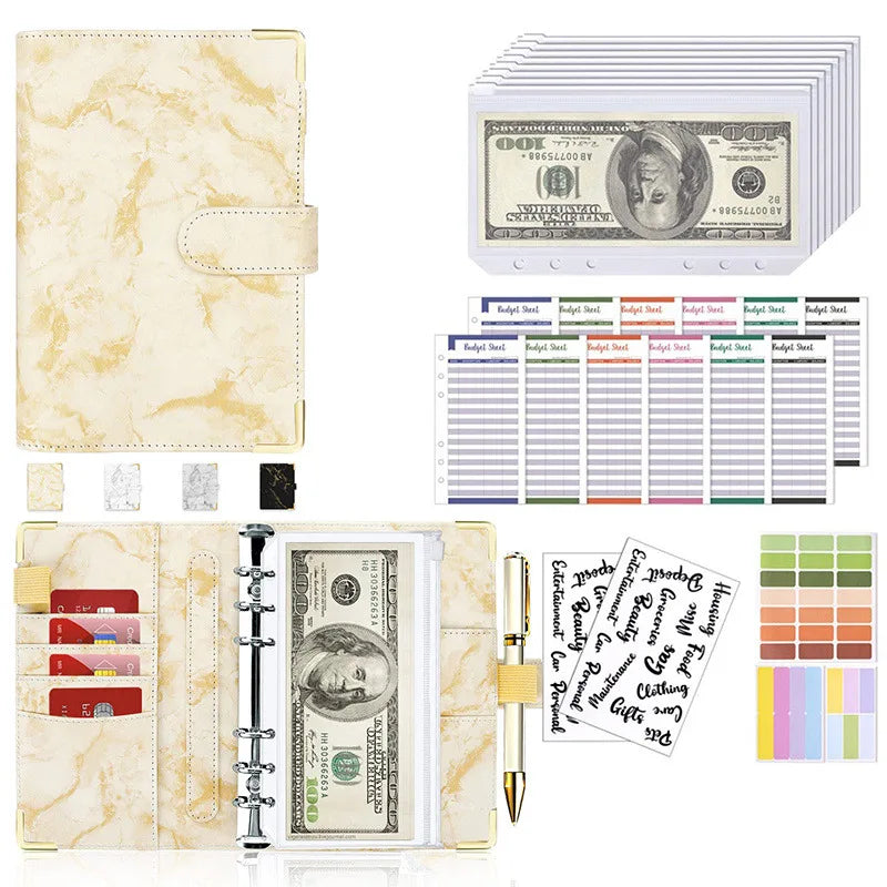 New A6 Budget Plan Notebook Cash Envelope Saving Money 6-Hole Binder for Financial Management A6 Loose-Leaf Notebook Binder