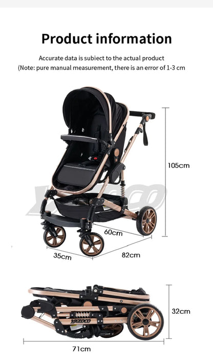 Luxurious 3 in 1 Baby Stroller Portable Travel Baby Carriage Folding Prams Aluminum Frame High Landscape Car for Newborn Baby