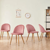 A Set of 4 Dining Chairs With Soft Velvet and Metal Legs, Suitable for Kitchen, Dining Room, Living Room, Lounge (Pink/Green/Blue)
