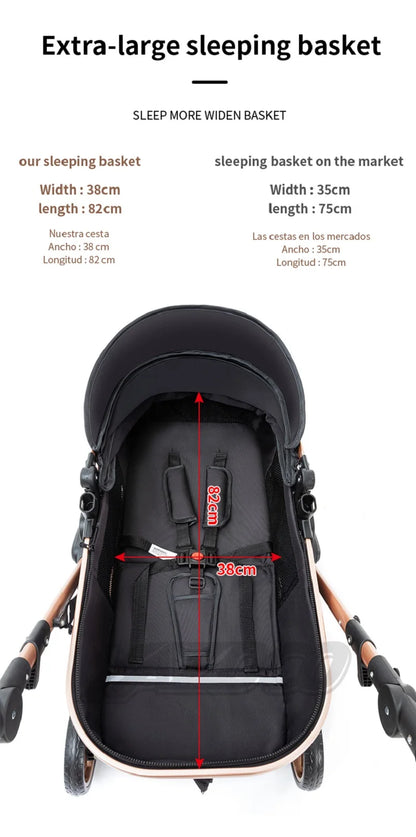 Luxurious 3 in 1 Baby Stroller Portable Travel Baby Carriage Folding Prams Aluminum Frame High Landscape Car for Newborn Baby