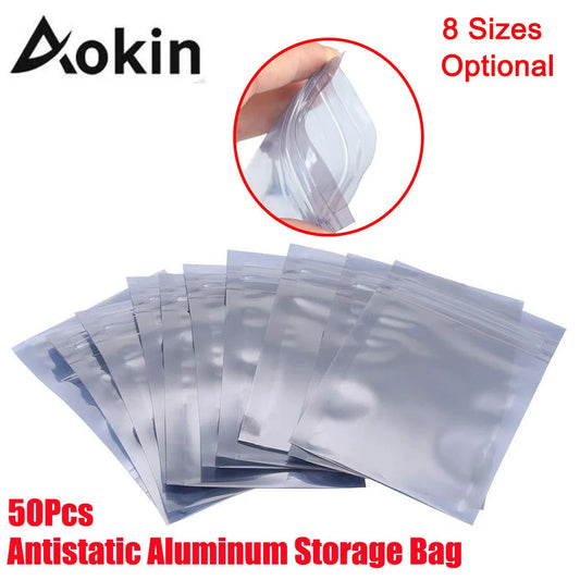 50pcs Aluminum Antistatic Bag Resealable Anti-Static Ziplock Bags Pouch for Electronic Components Anti-Static Package Mylar Bags