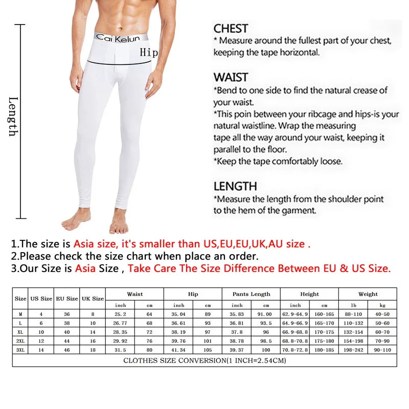 Men Long Johns Thermal Skin-Friendly Underwear Winter Warm Long Pants Male Soft Elastic Large Size Leggings Comfortable Tights