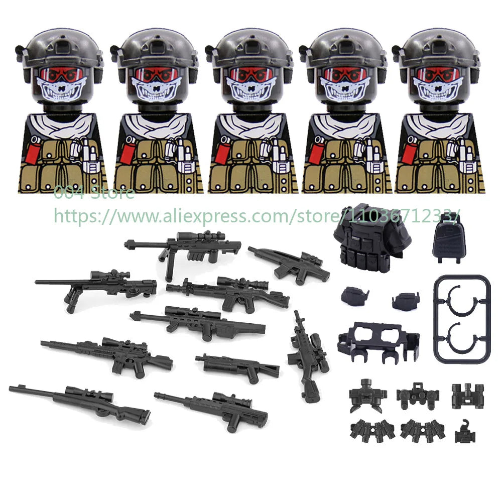 Military Special Forces Action Figure Building Blocks Ghillie Suit Weapons Sniper SWAT Ghost KSK Police Bandit Boy Toy Gift F029