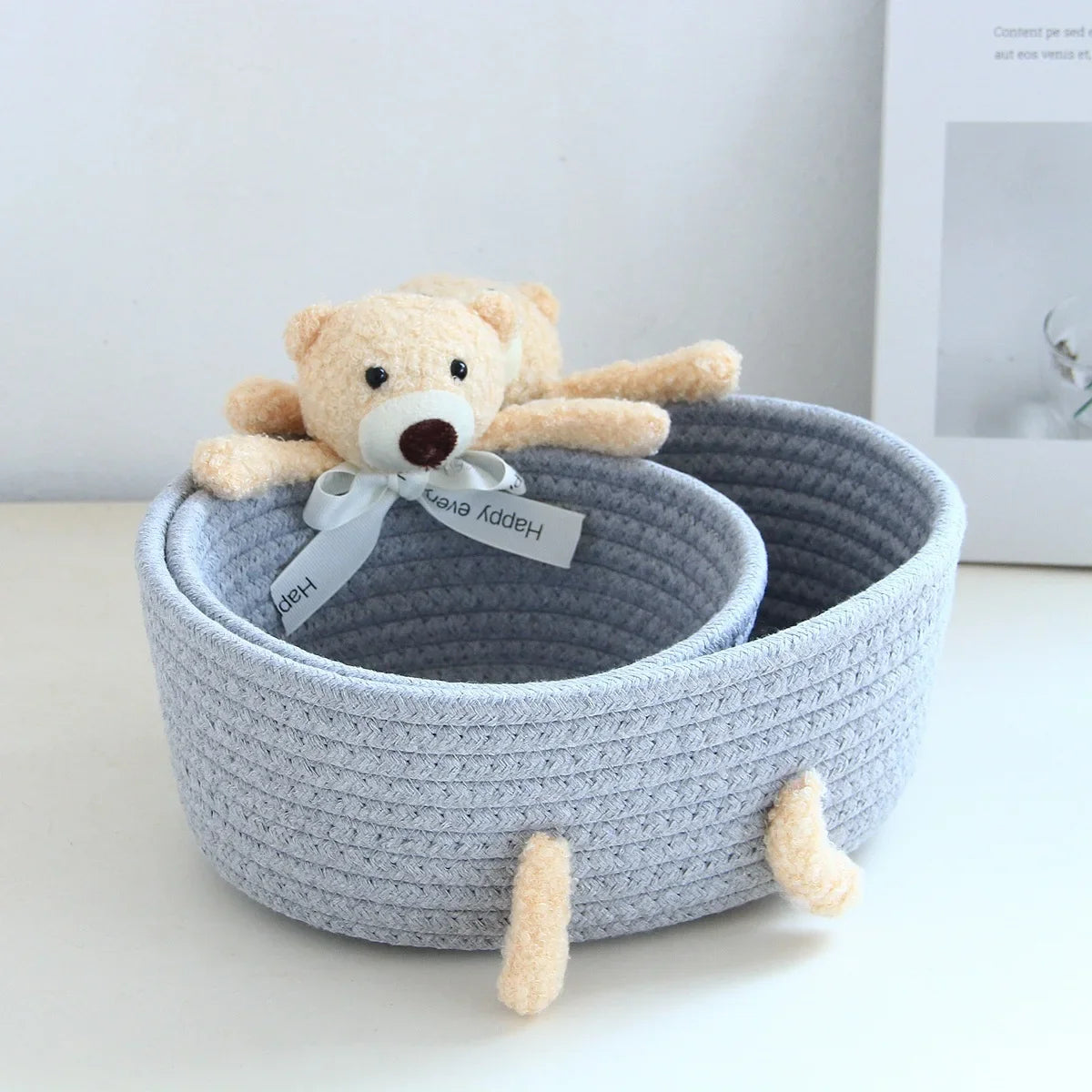 cartoon style weave sundries Storage Baskets household cosmetic hairpin Organize deposit container child toy classification case