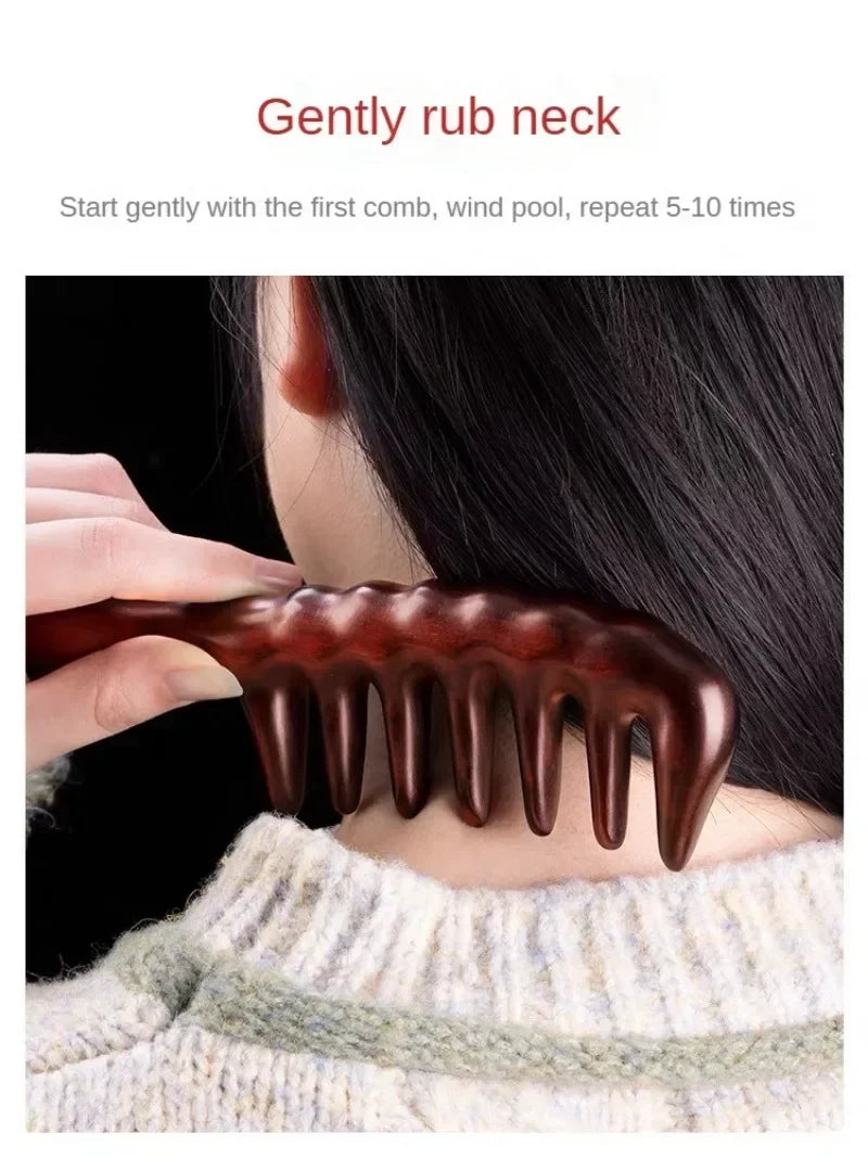 Peine de madera de sándalo verde natural hecho a mano para cabello rizado con dientes anchos, cepillo de masaje desenredante de madera antiestático para mujeres.