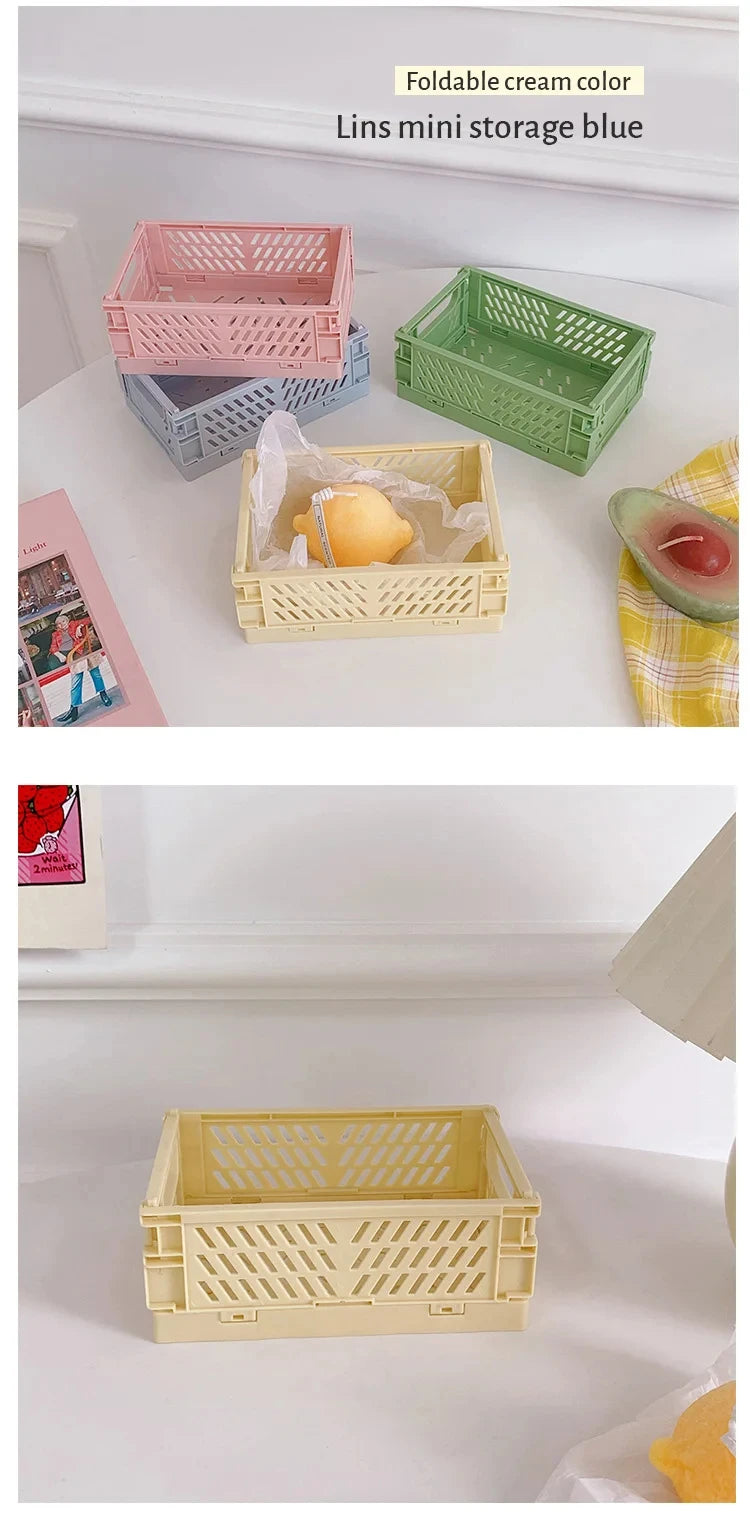 6 Color Organizing Storage Baskets Case Folding Student Desktop Basket Tape Stationery Plastic Foldable Container Storage Box