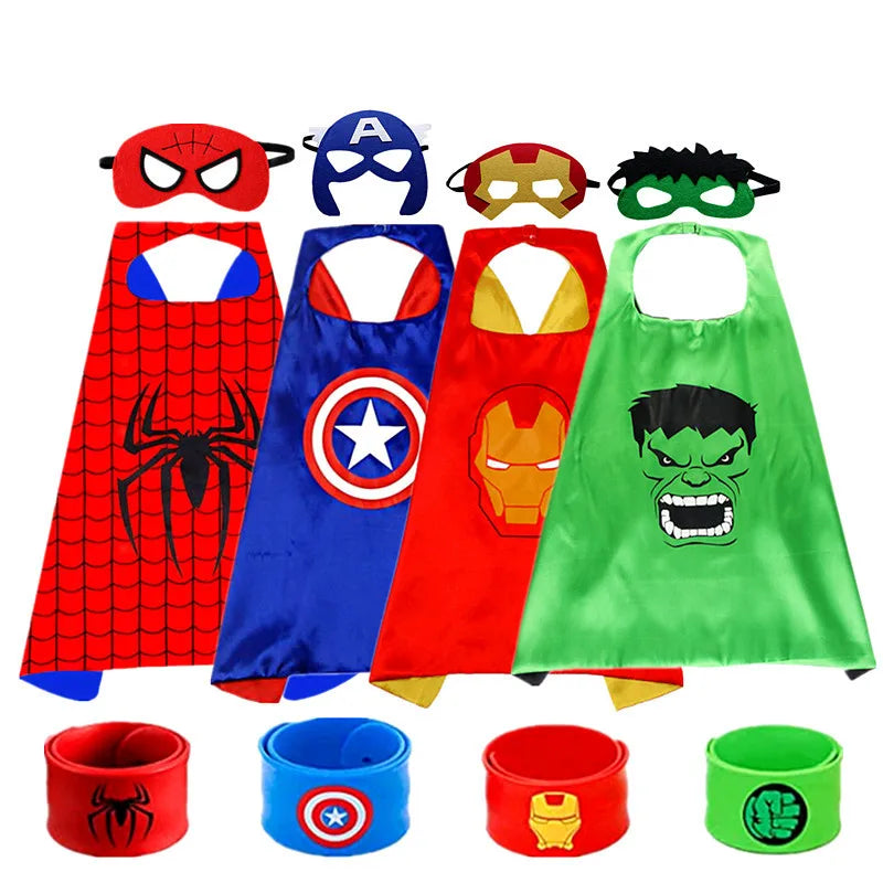 4-piece Set Kids Superhero Cape with Snap Bracelet and Movie Character Mask for Halloween Costume Party Performance