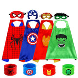 4-piece Set Kids Superhero Cape with Snap Bracelet and Movie Character Mask for Halloween Costume Party Performance
