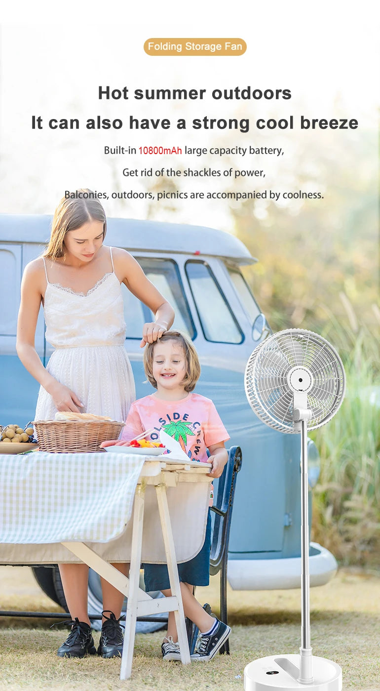 P30 Rechargeable Standing Fan 12 Inch 10800mAh Electric Folding Fan for Desktop Floor Wireless Portable Fans for Home Camping