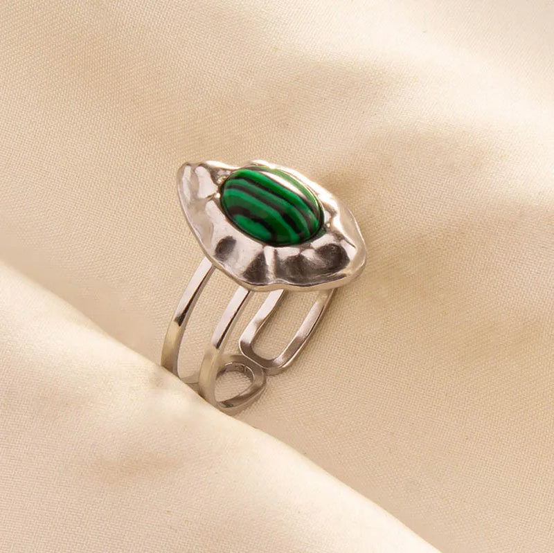 1pc Green Turquoise Ring Hippie Stainless Steel Silver Color Charm Opening Adjustable Ring Women Chunky Bohemian Party Jewelry