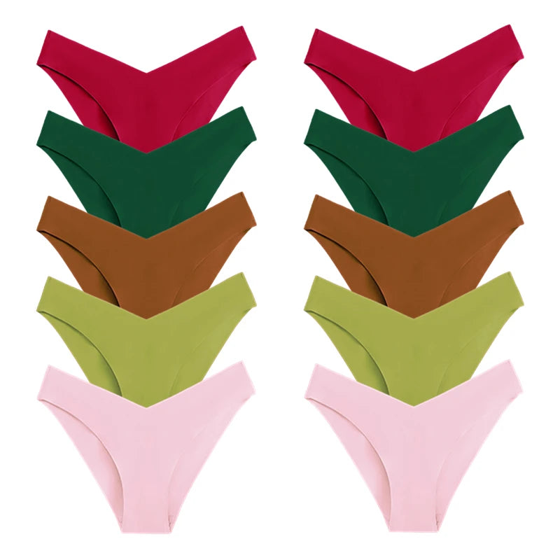 WarmSteps – Kit com 10 calcinhas femininas sem costura, em tecido "seda gelada" (ice silk), modelo com corte em V, tamanhos XS a L.