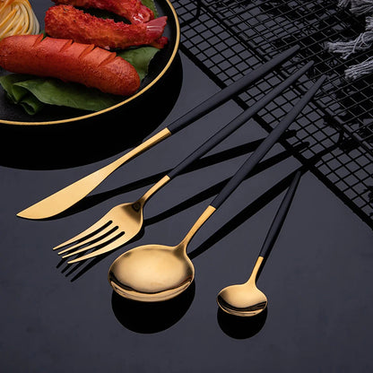 24Pcs Cutlery Sets Stainless Steel Dinnerware Knives Forks Tea Spoons Mirror Tableware Kitchen Western Silverware Gift Box Set