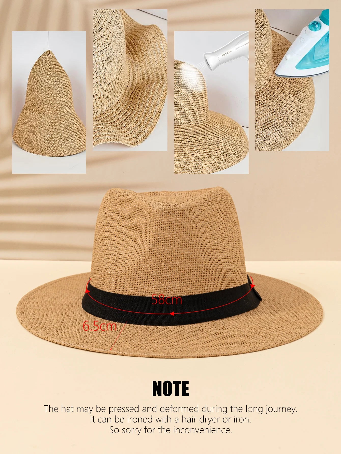 Hat, male, summer vacation, beach hat, English style, wide-brimmed sun hat, sun-shading hat, Panama straw hat, female