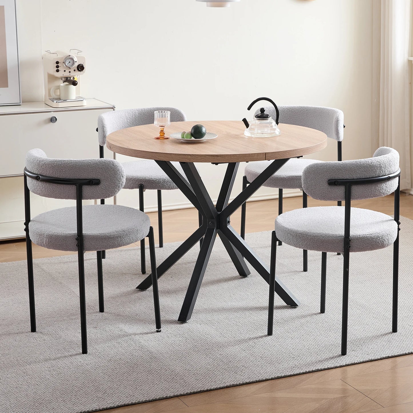 EGOONM 4Pcs Nordic Style Dining Chairs Upholstered Kitchen Chairs with Teddy Velvet Chair Home Desk Dining Room Kitchen Chairs