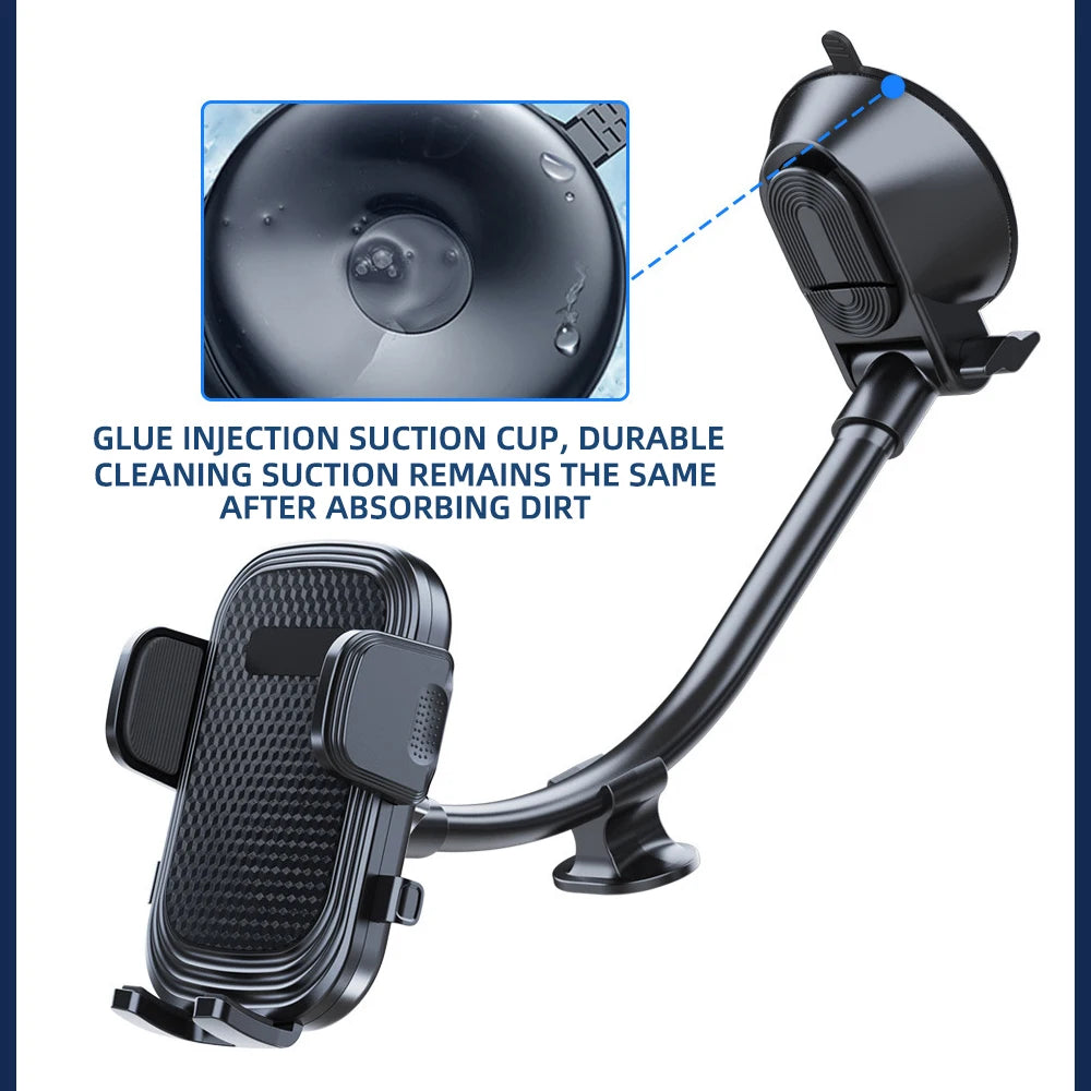 360° Rotating Car Phone Holder Universal Windshield Dashboard Phone Mount Flexible Long Arm Bracket Support GPS Suction Base