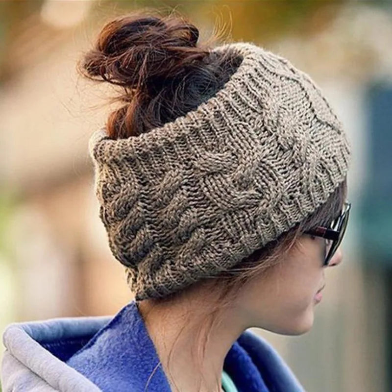 Female Cycling Cap Warm Knitted Riding Skullies Beanies Twisted Head Wrap Women's Winter Hat Hairwrap Headwear