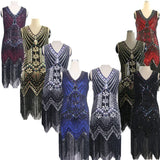 Vestido vintage Mandylandy para mujer, estilo retro de los años 20, estilo Gran Gatsby, con lentejuelas, sin mangas, para fiesta de baile, graduación y dobladillo con borlas.