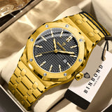 BINBOND Sturdy Stainless Steel Strap Quartz Wristwatches for Men Luxury Luminous Waterproof Auto Date Accurate Men's Watch Reloj