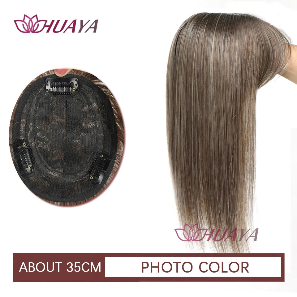 Aplique de cabelo Topper HUAYA volume e franja natural com 3 clipes cabelo liso sintético