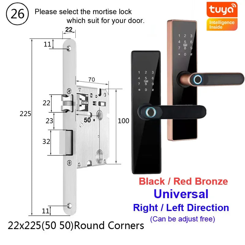 H4 Tuya Electronic Lock Wifi Smart Door Lock Fingerprint Lock Password IC Card Key USB Charge For Smart Home