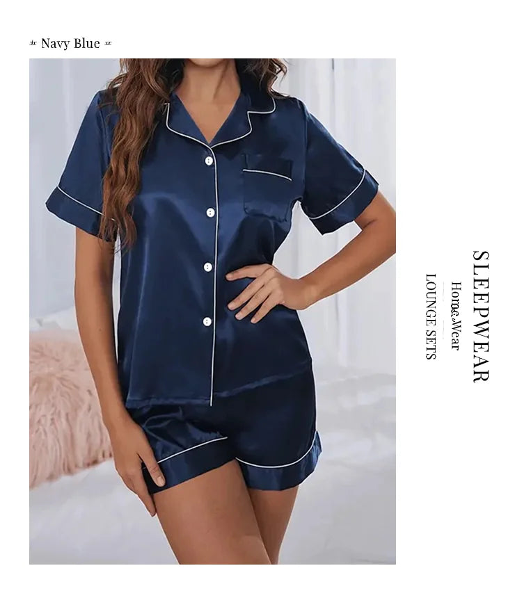 Conjunto de pijama de satén de seda para mujer, conjunto de pijama de dos piezas, ropa de dormir, pijama con botones, pijama de mujer de 2 piezas, conjunto de pantalones cortos para estar en casa