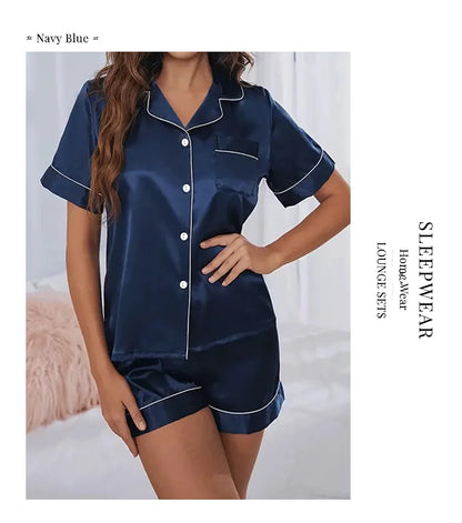 Conjunto de pijama de satén de seda para mujer, conjunto de pijama de dos piezas, ropa de dormir, pijama con botones, pijama de mujer de 2 piezas, conjunto de pantalones cortos para estar en casa