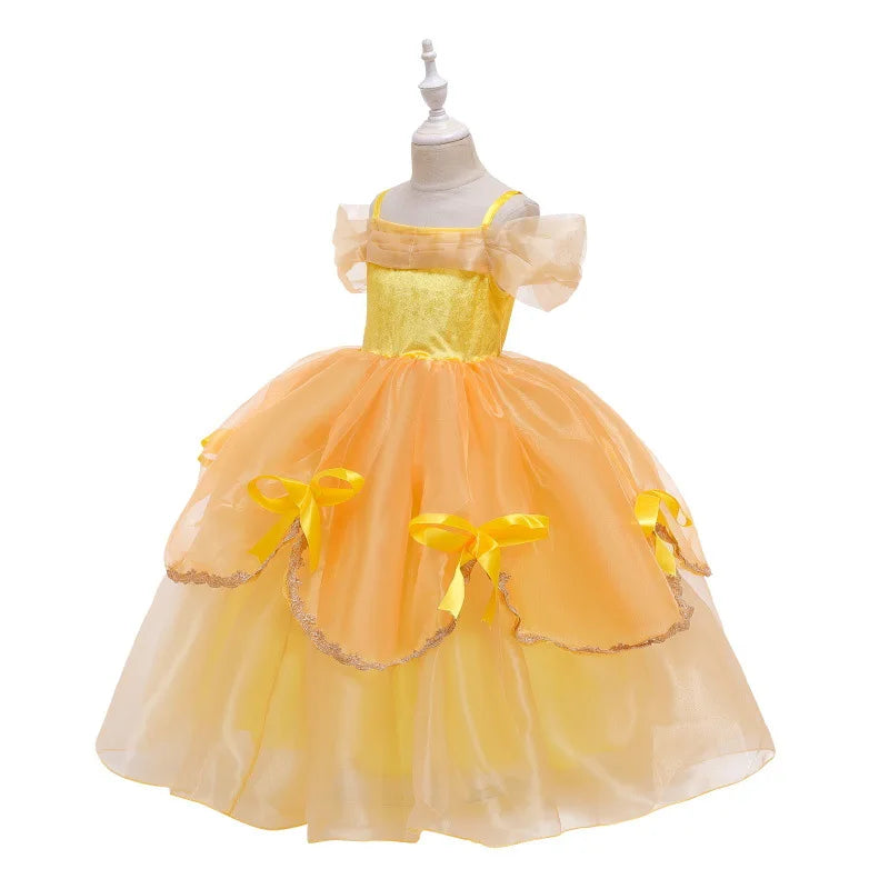 2025 Cosplay Belle Princess Dress Girls Dresses For Beauty and beast Party Clothing Magic stick crown Costume 3-12Y