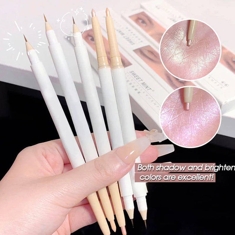 Caneta de bicho-da-seda de cabeça dupla fosca perolada fina flash iluminando sombra caneta contorno sob pálpebra para caneta