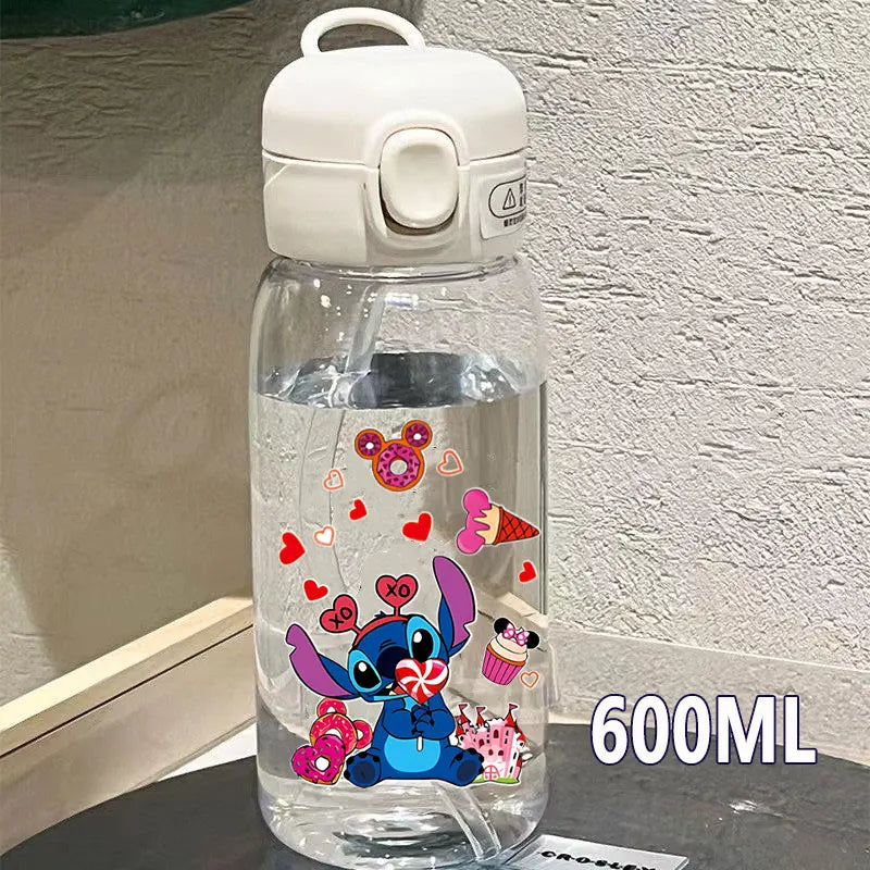 600/400ML Lilo&Stitch Straw Bottles Disney Drinking Office Transparent Portable Anti Drop Children's Water Bottle PC Material