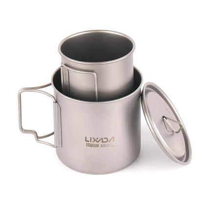 Taza de agua ultraligera de titanio Lixada con asa plegable, portátil para exteriores, camping, picnic, 300 ml/350 ml/550 ml/650 ml