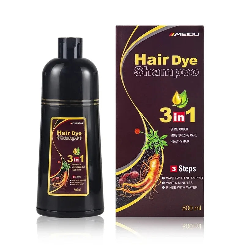 Shampoo de Coloração Instantânea Meidu 3 em 1 – Cor Preto Natural para Homens e Mulheres – Tinta de Cabelo à Base de Ervas (Opções: Castanho, Roxo)