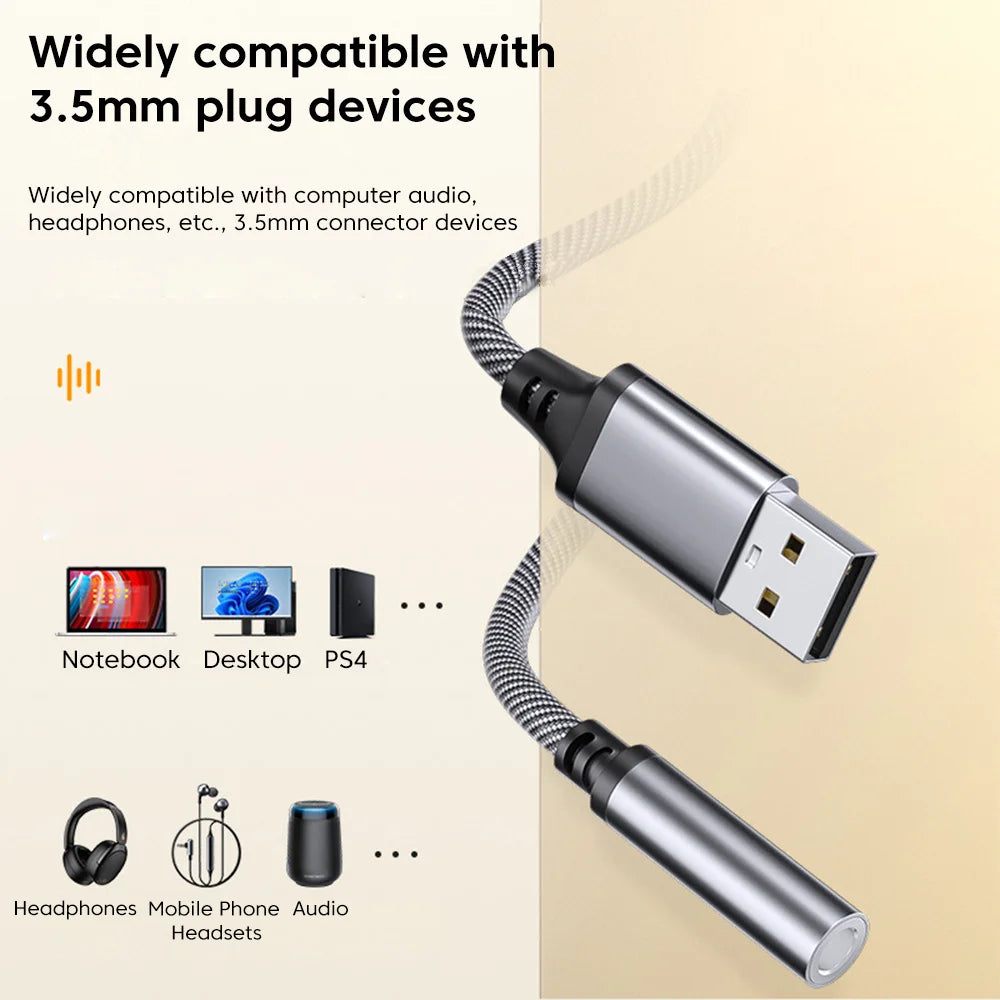 Adaptador de audio USB a conector de 3,5 mm Olaf. Cable de audio USB A a 3,5 mm. Adaptador USB a conector de audio. Convertidor de auriculares para PC y portátil.