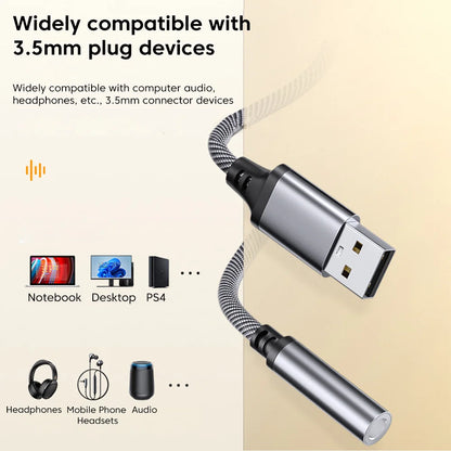 Adaptador de audio USB a conector de 3,5 mm Olaf. Cable de audio USB A a 3,5 mm. Adaptador USB a conector de audio. Convertidor de auriculares para PC y portátil.