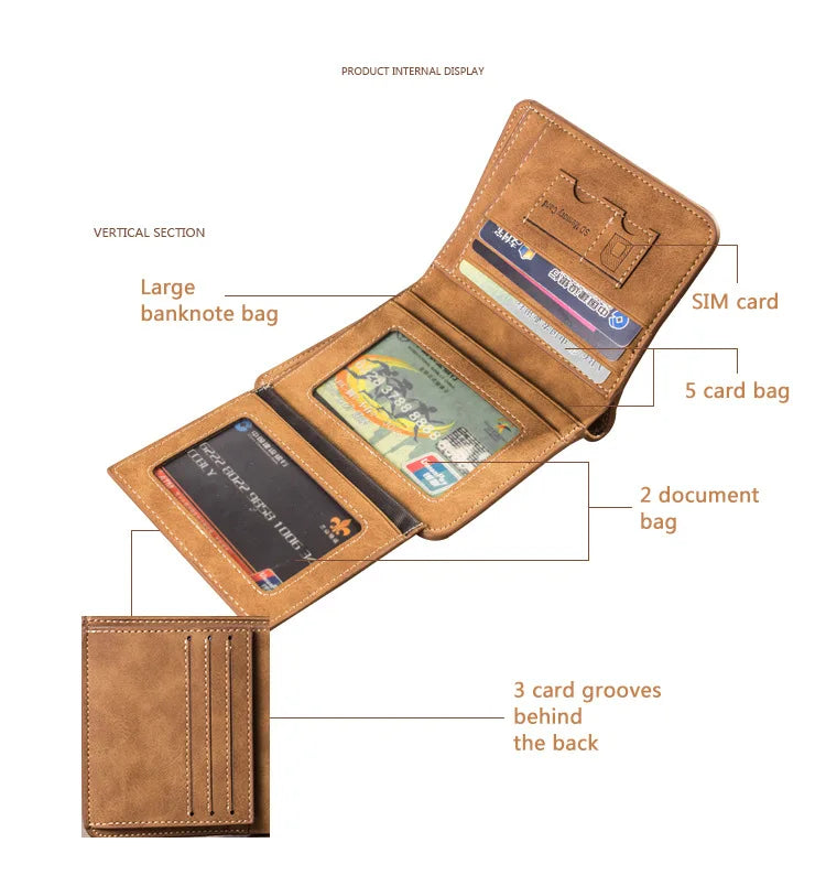Men's Wallet Leather Billfold Slim Hipster Cowhide Credit Card/ID Holders Inserts Coin Purses Luxury Business Foldable Wallet