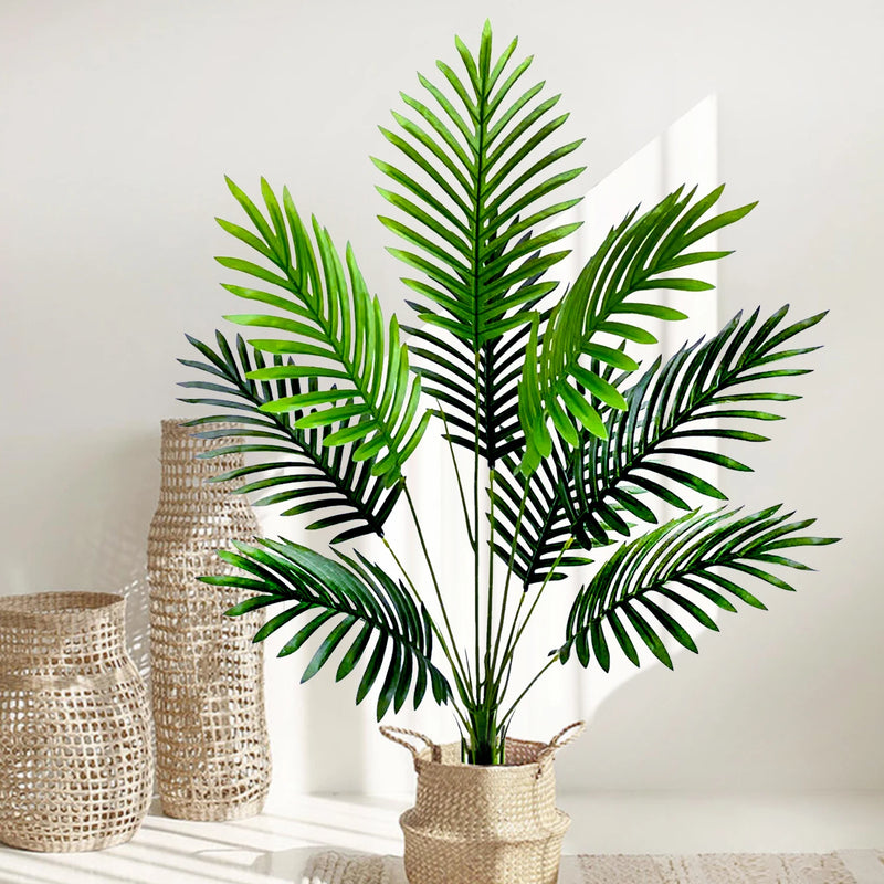 52-125cm/49.2in  Artificial Palm Tree Tropical Fake Plant Green Plastic Palm Leaf Branches Suitable for Home Garden Decoration