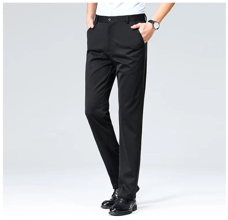 Pantalones de talla grande para hombre, pantalones de traje de negocios, pantalones de vestir formales elásticos, pantalones negros clásicos para hombre grande