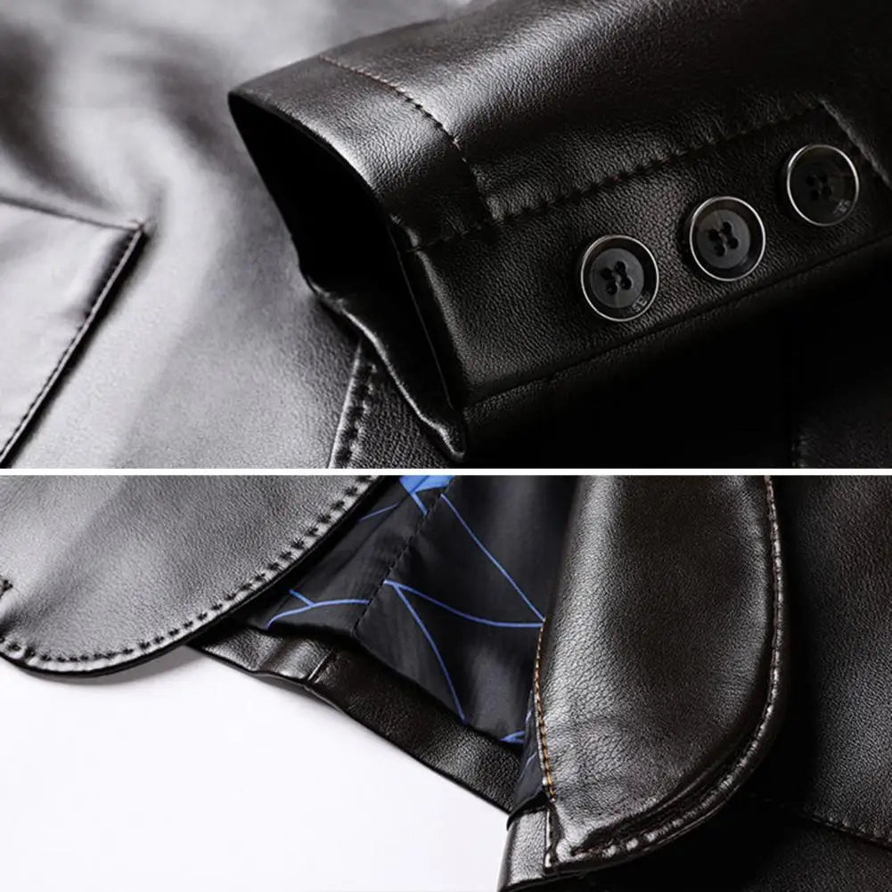 Men Jacket with Button Decoration Stylish Lapel Collar Men's Jacket with Button Cuffs Pocket Faux for Outdoor for Extended