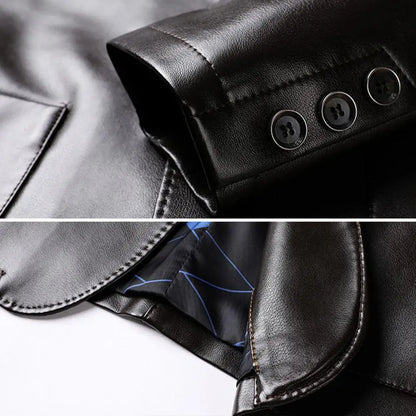 Men Jacket with Button Decoration Stylish Lapel Collar Men's Jacket with Button Cuffs Pocket Faux for Outdoor for Extended