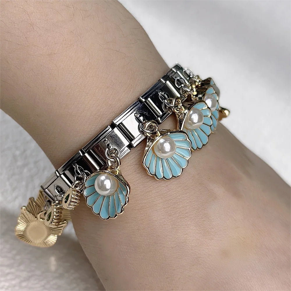 URING New Italian Charm Bracelet Pendant Series Shell Imitation Pearl Heart Personalized Assembly Chain Y2k DIY Making Jewelry