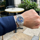 Relógio masculino automático vintage 36mm mostrador champagne em aço inox