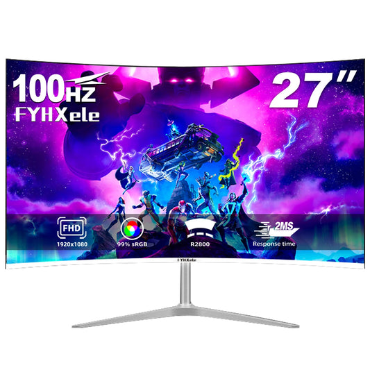 FYHXele 27" Curved Screen Gaming Office Displays Freesync/Gsync 1080P 99%sRGB 100HZ MVA VESA Low Blue Light&Flicker-Free Monitor