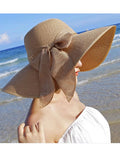 Summer Women's Straw Hat Bowknot Wide Brim Floppy Panama Hats Female Lady Outdoor Foldable Beach Sun Cap