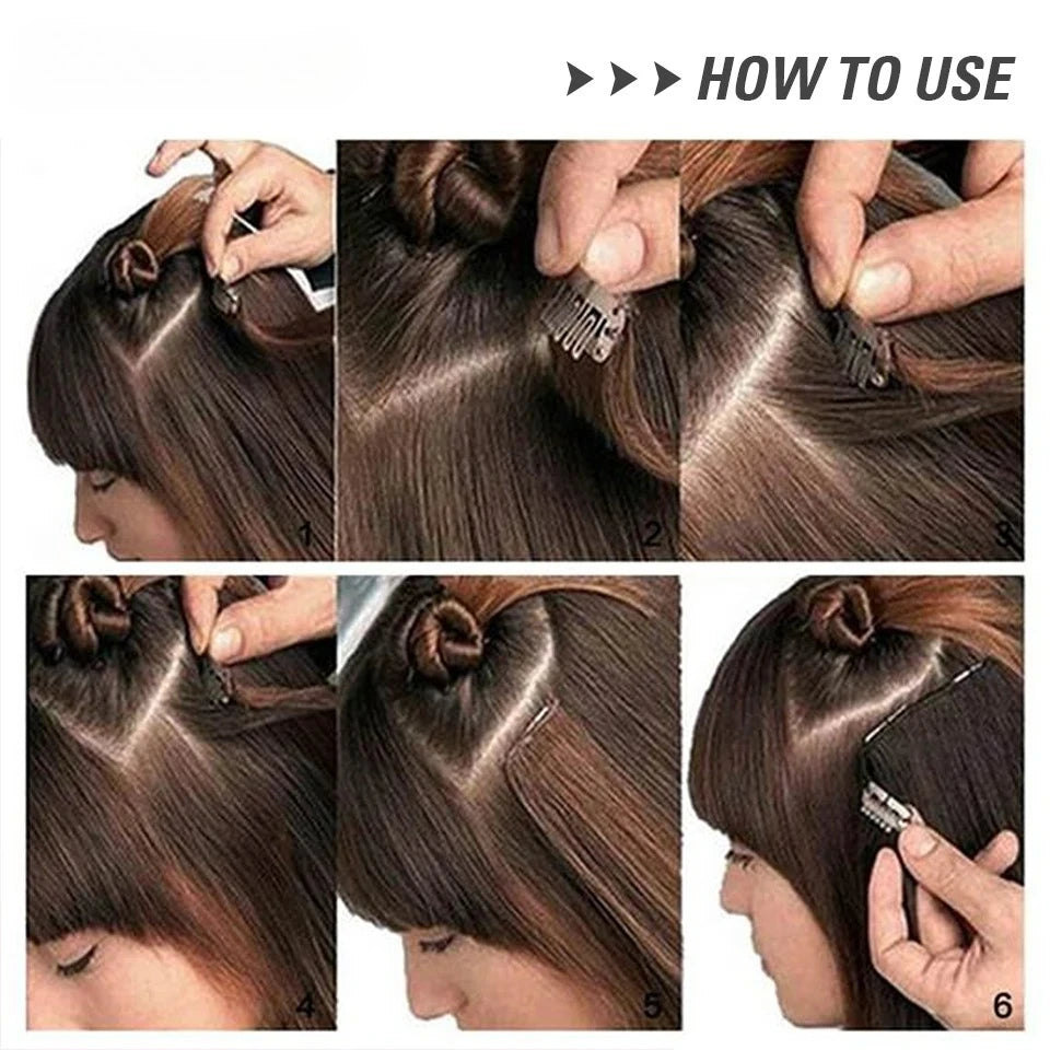 Kit 4 peças extensões de cabelo liso 60cm clip in aplique sintético ombre castanho e louro