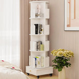 Wooden 4-layer Corner Bookshelf Can Rotating Movable Bookshelf With Single Drawer/Wheels/Storage Shelf For Study/Bedroom/Home