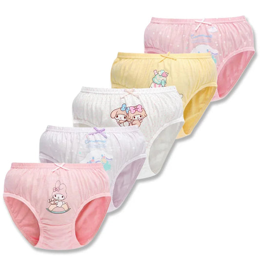 Lote de 5 bragas de algodón para niñas pequeñas, con estampado de melodías y dibujos animados, transpirables, triangulares, de triángulo, 5 unidades