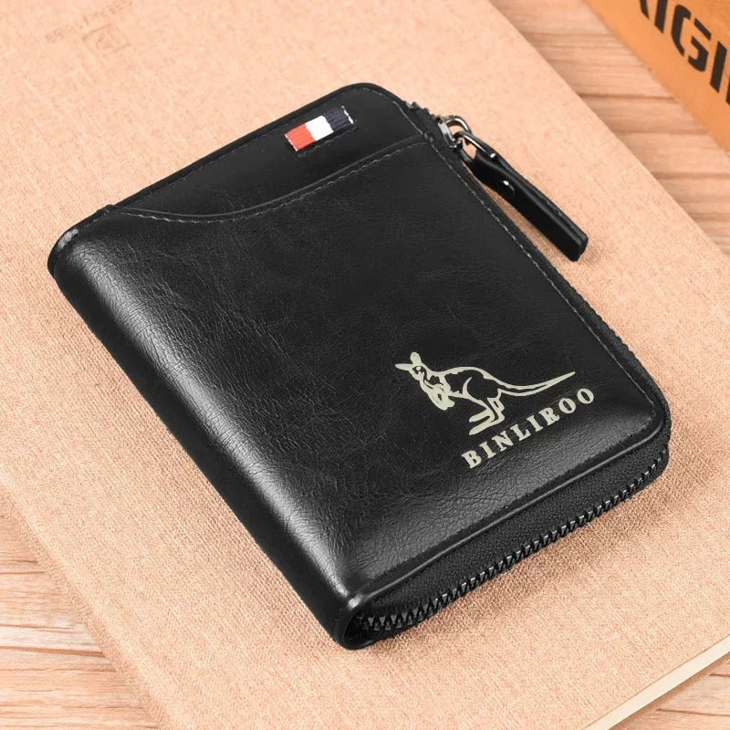 Genuine Leather Men's Wallet Luxury Short RFID Card Holder for Men Zipper Coin Purse Portable Male Wallets Billfold
