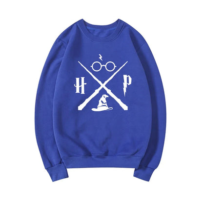 Sudadera con sombrero de mago, sudadera con varita de mago, jerséis HP, sudaderas con capucha gráficas unisex de manga larga, sudaderas de escuela de magia, ropa de calle, top