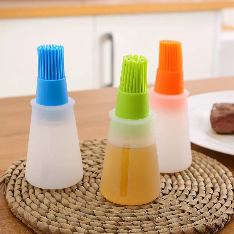 3 Pcs Portable Silicone Oil Bottle With Brush Grill Oil Brushes Liquid Oil Pastry Kitchen Baking Bbq Tool Kitchen Tools For BBQ