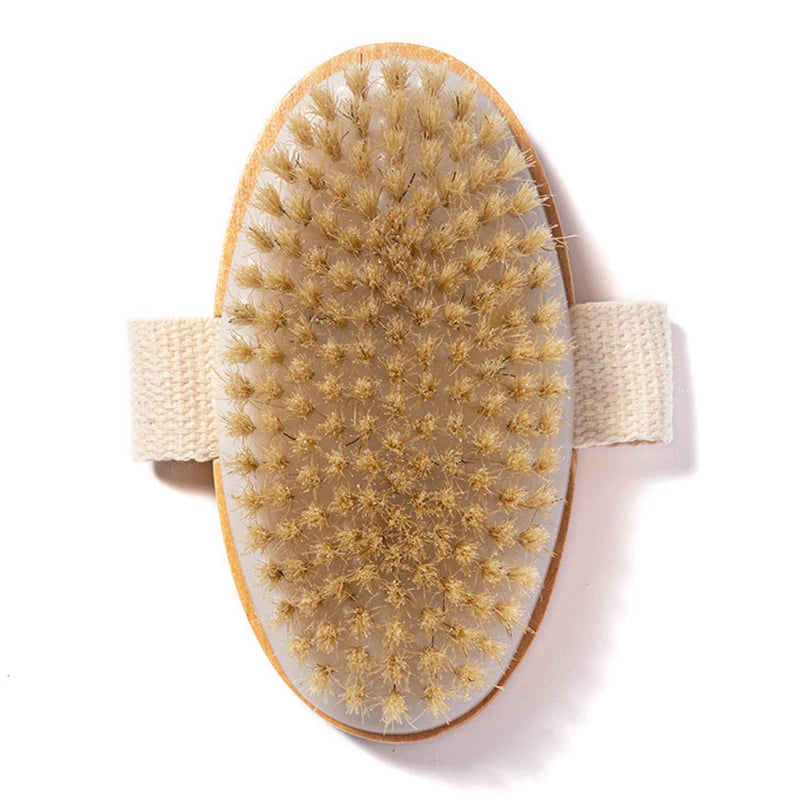 Cepillo de cerdas naturales suave para piel húmeda y seca, cepillo de spa para el cuerpo, masajeador de baño para el hogar